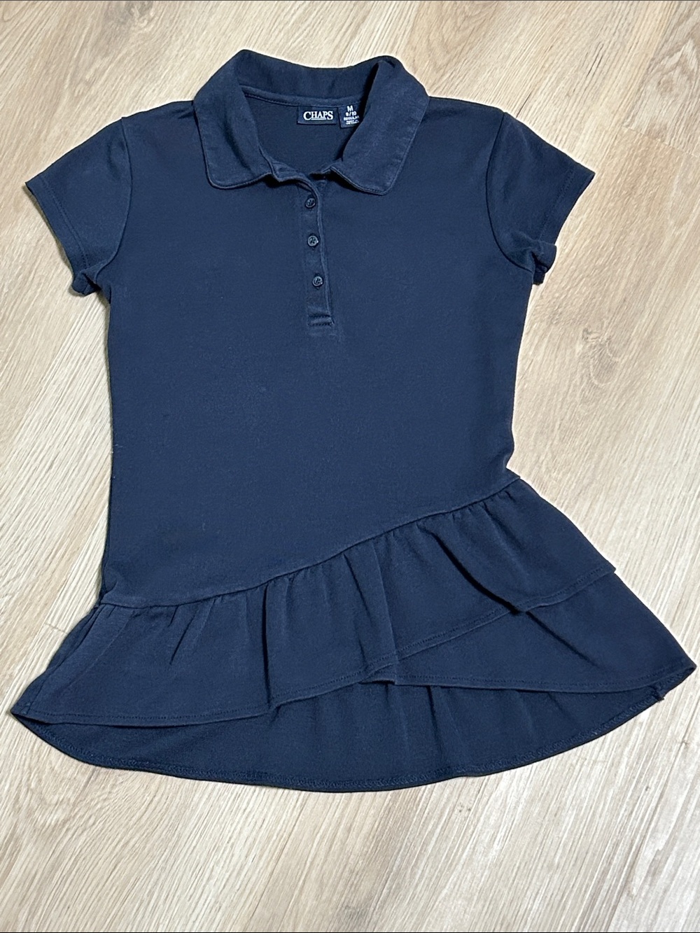 Chaps Navy Girls' Short-Sleeve Polo with Peplum Hem Size M 8-10 Navy Blue